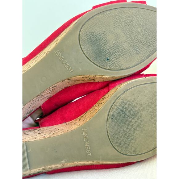 Nine West Canvas Cork Wedge Heels 6.5 Red Sandals Travel Resort Cruise - Picture 5 of 6